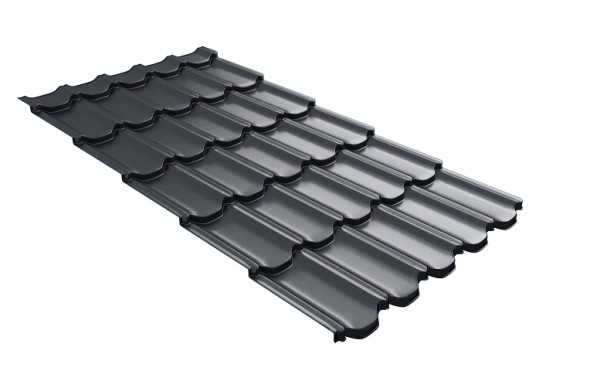 Металлочерепица квинта плюс с 3D резом 0,5 Satin RAL 7024 мокрый асфальт купить в Угличе